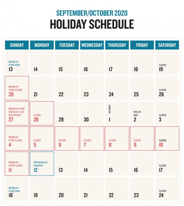 September/October Holiday Schedule